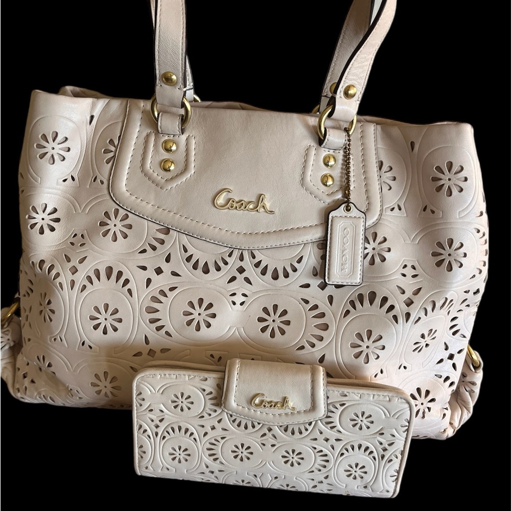 Coach Ashley Leather lace shoulder bag & wallet